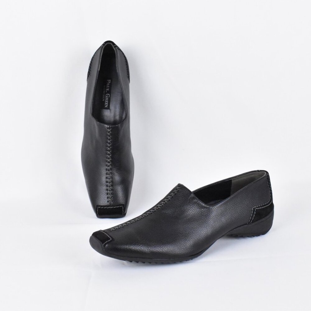 Paul Green Black Leather Square Toe Suede Accent Driving Shoes US 10.5 UK 8